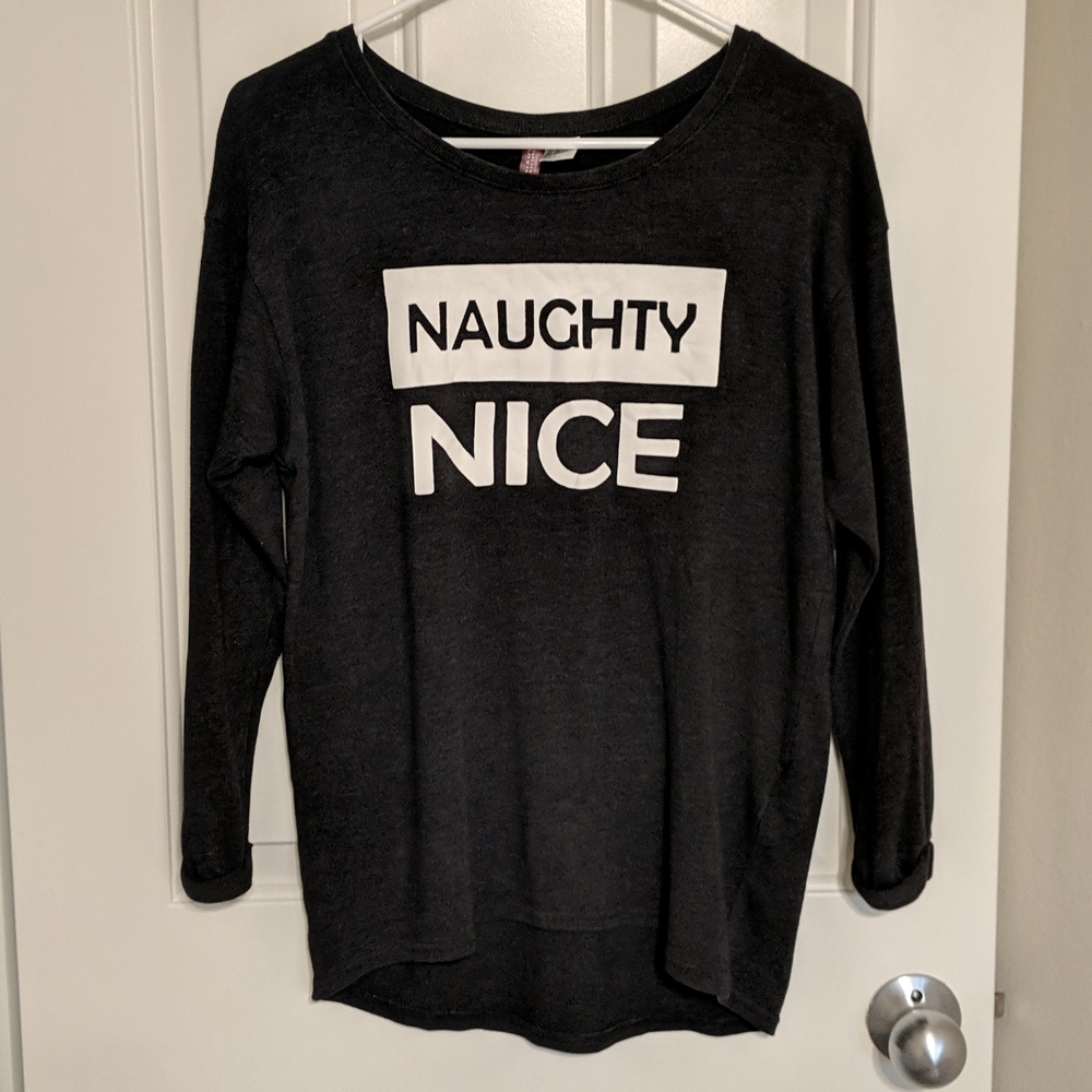H&M Naughty or Nice Christmas Long sleeve shirt / sweatshirt in Heather gray
